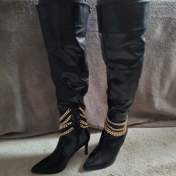 VENUS BLACK OTK BOOTS - GOLD GLAM!!! Size 9 - Inside Zipper - Picture 7 of 9